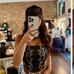 Fallon Leather stitch corset top